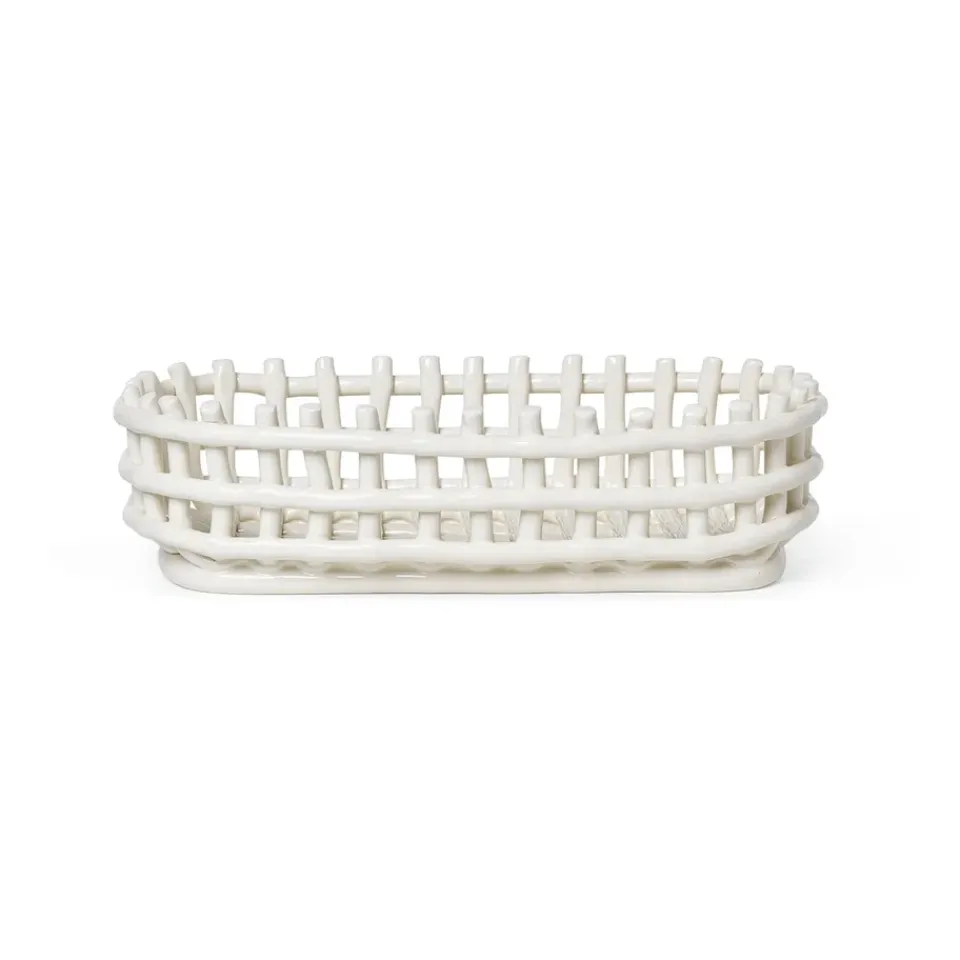 Ferm Living Säilytyskorit^Ceramic letitetty kori soikea 15x30 cm, Off white