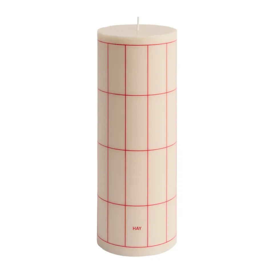 HAY Kynttilät^Column Candle pöytäkynttilä large 25 cm, Off white-red grid check