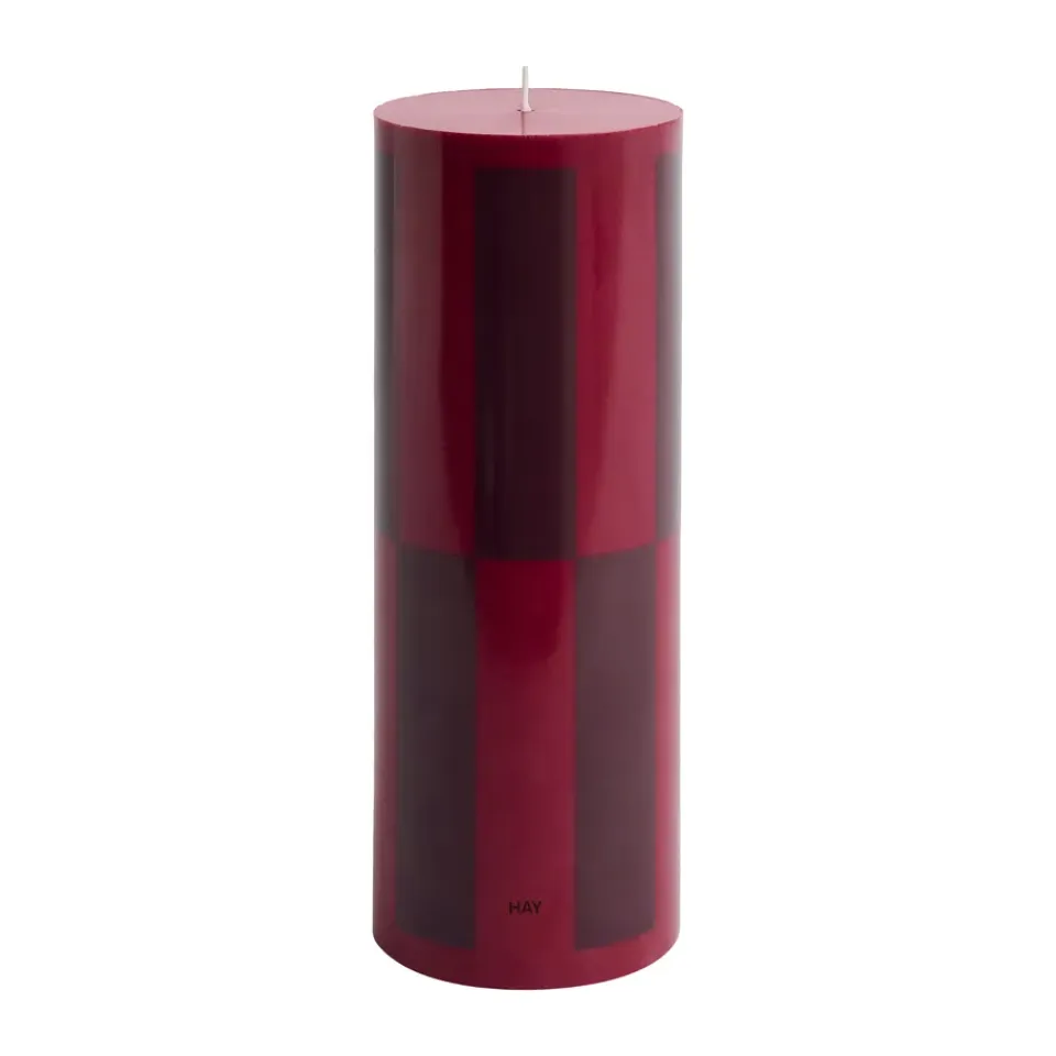 HAY Kynttilät^Column Candle pöytäkynttilä large 25 cm, Wine-bordeaux large check.