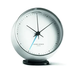 Georg Jensen Pöytäkellot^Koppel pöytäkello Ø 10 cm, valkoinen-ruostumaton teräs