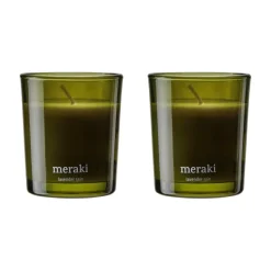 Meraki Tuoksukynttilät & Tuoksutikut^tuoksukynttilä 12 tuntia 2-pakkaus, Laventelisade
