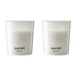 Meraki Tuoksukynttilät & Tuoksutikut^tuoksukynttilä 12 tuntia 2-pakkaus, Raikas Pellava