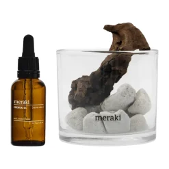 Meraki Tuoksukynttilät & Tuoksutikut^tuoksunlevitin laavakivi ja puu sis. öljyn, Herbal calm, valkoinen