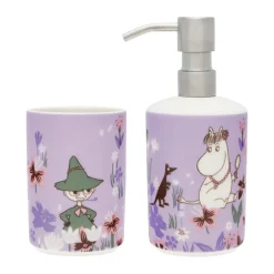 Moomin Arabia Hammasharjatelineet^Muumi saippuapumppu ja hammasharjateline, Kukkatarha