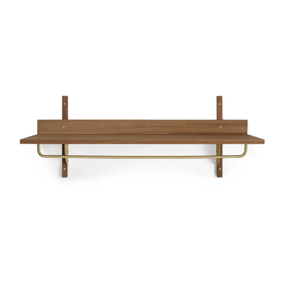 Ferm Living Hattuhyllyt^Sector hylly tangolla 37x87 cm, Smoked Oak, brass