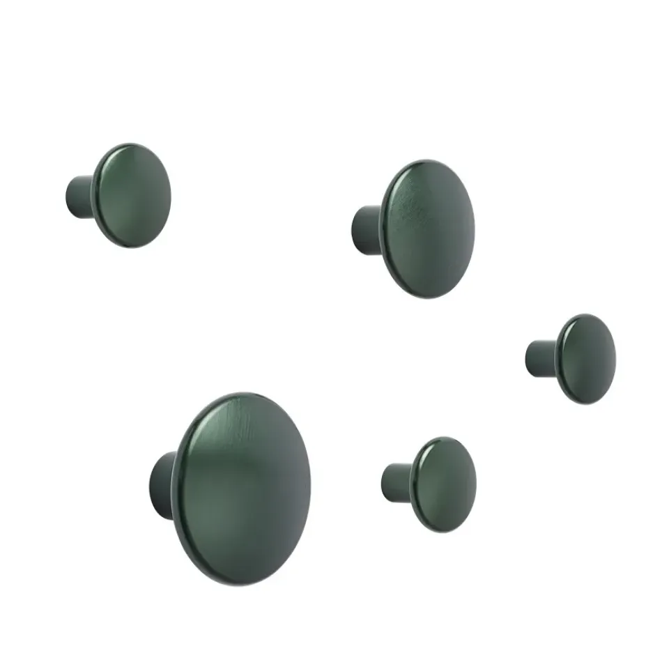 Muuto Koukut & Vaateripustimet|Lastenhuoneen Säilytys^The Dots ripustin metalli 5 kpl, Dark green